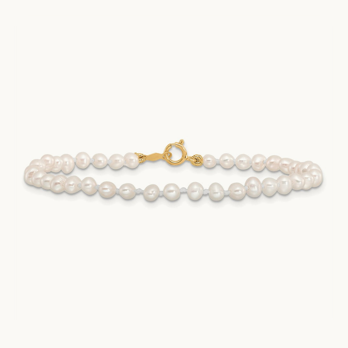 Madi K 3- White Egg Shape FW Cultured Pearl Bracelet, 4mm, 14K
