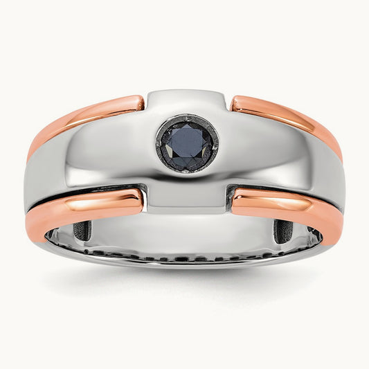 White/Rose Gold IBGoodman Men's Black Diamond Complete Ring, 14K Two-tone
