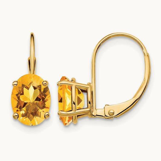 8x6mm Oval Citrine Leverback Earrings, 14K