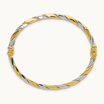 Polished and Twisted Hinged Bangle Bracelet, 14K Two-tone