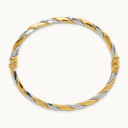 Polished and Twisted Hinged Bangle Bracelet, 14K Two-tone