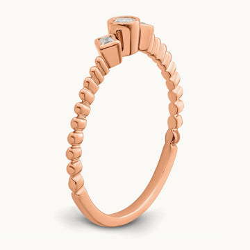 Scalloped Band Petite Round Complete Diamond Ring — 14K Rose Gold, 7