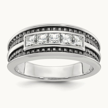w/ Black RH IBGoodman Men's Textured Square 5-Stone Dia Ring, 14K White Gold