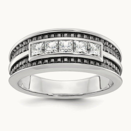w/ Black RH IBGoodman Men's Textured Square 5-Stone Dia Ring, 14K White Gold