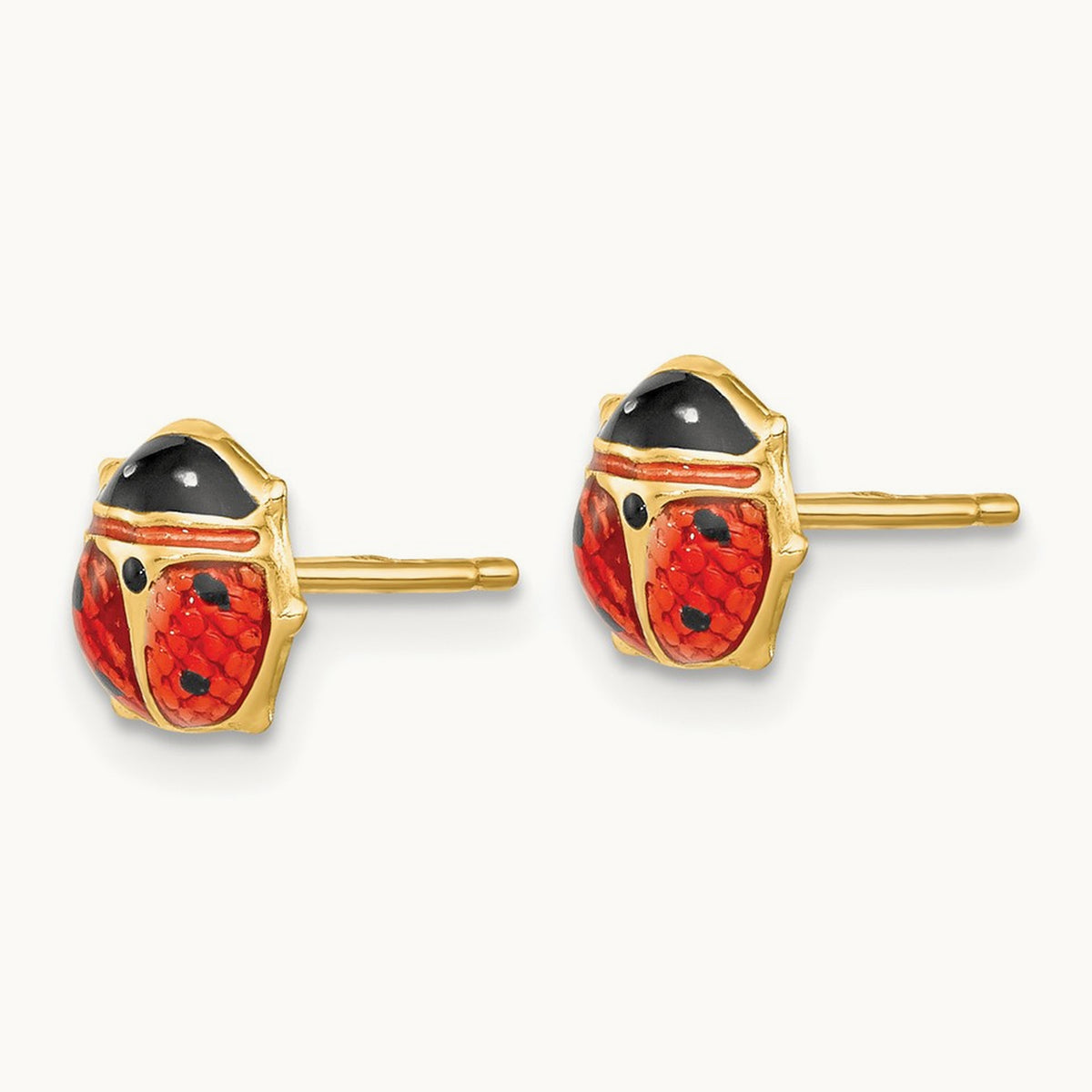 Enameled Ladybug Earrings, 14K