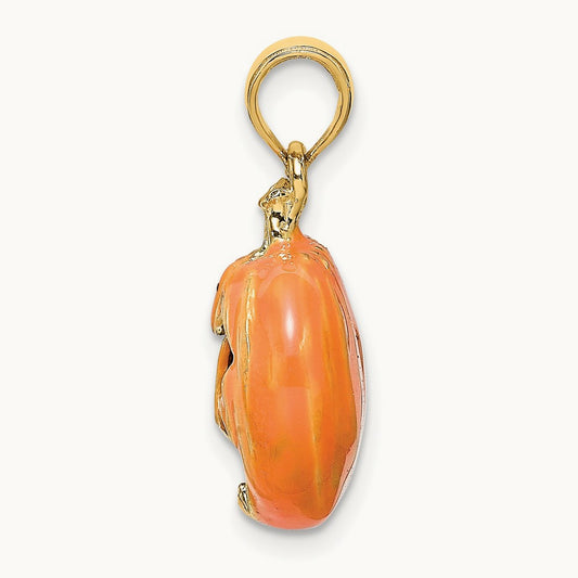 3-D Enameled Pumpkin w/Black Cat and Moon Charm, 14K