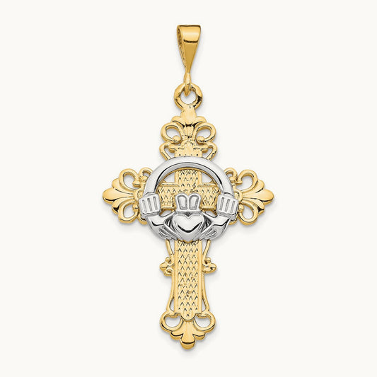 Claddagh Cross Pendant, 14K Two-tone
