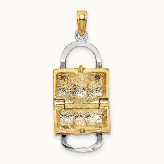 & Rhodium 3-D Pink Enameled Handbag Opens Charm, 14K