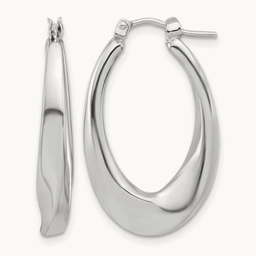 Polished Hollow Oval Twist Hoop Earrings — 14K White Gold