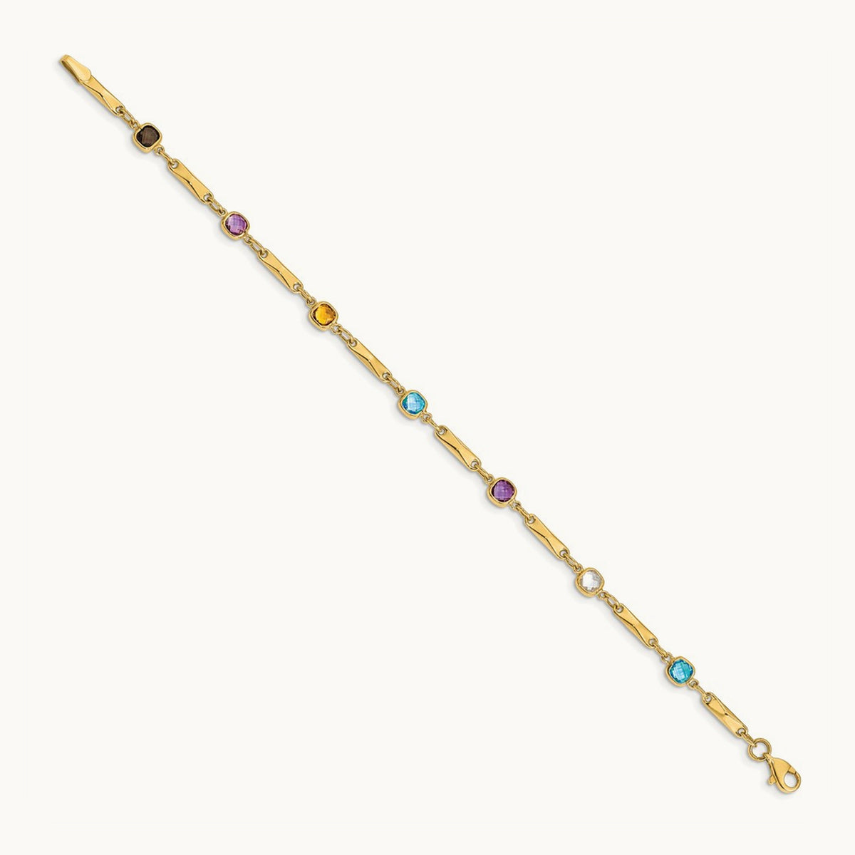 Multi Gemstone Fancy Link Bracelet, 14K