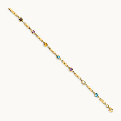 Multi Gemstone Fancy Link Bracelet, 14K
