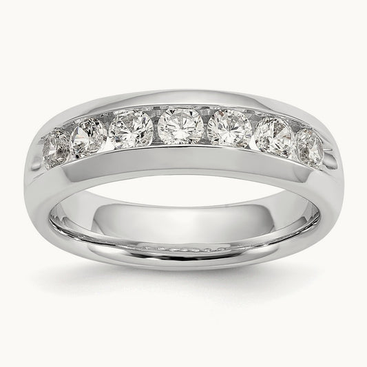 7-Stone Diamond Channel Band, 14K White Gold