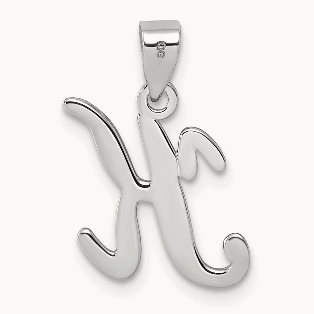 White Gold Script Letter K Initial Pendant, 14K White Gold