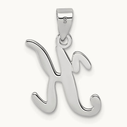 White Gold Script Letter K Initial Pendant, 14K White Gold