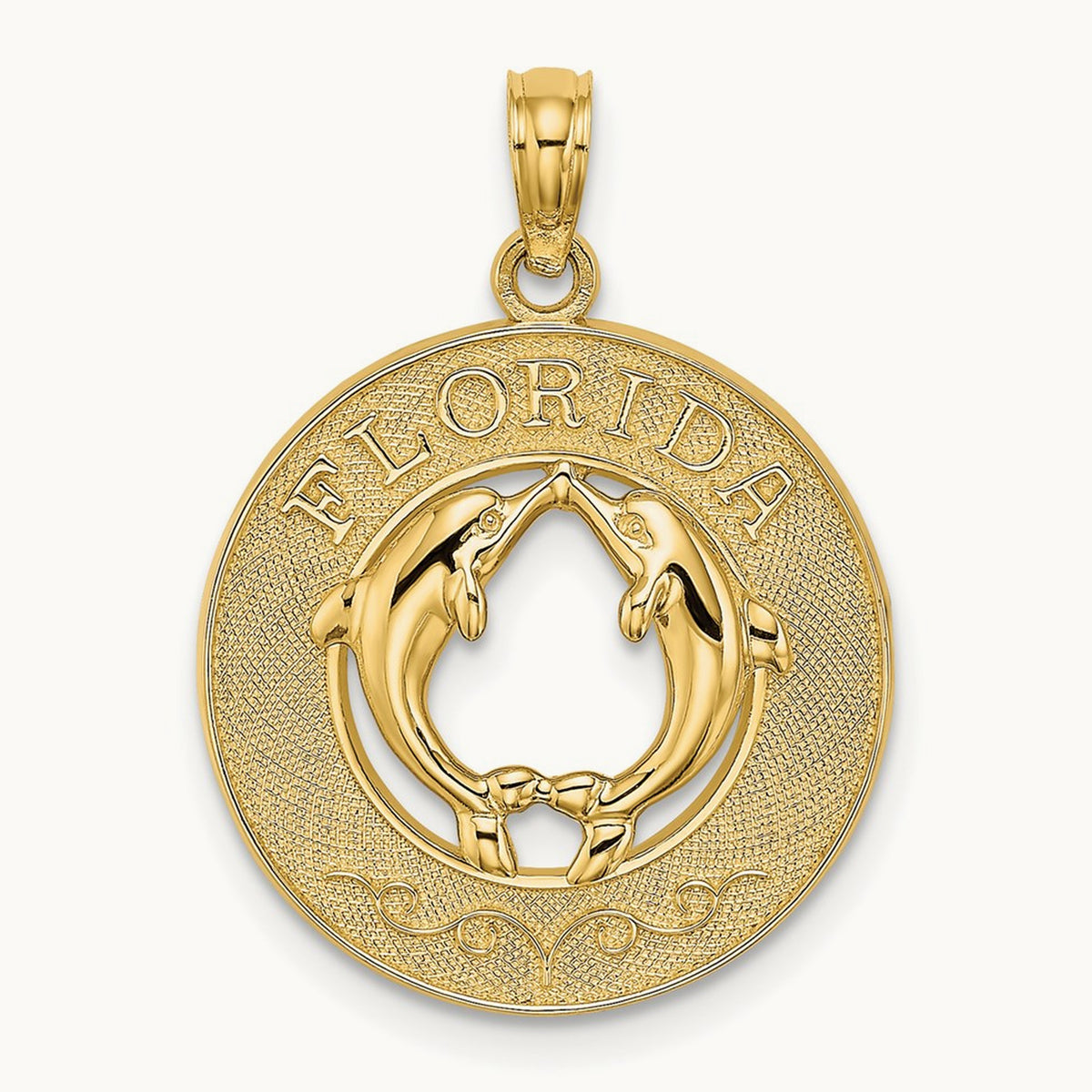 FLORIDA w/Dolphins Circle Charm, 14K