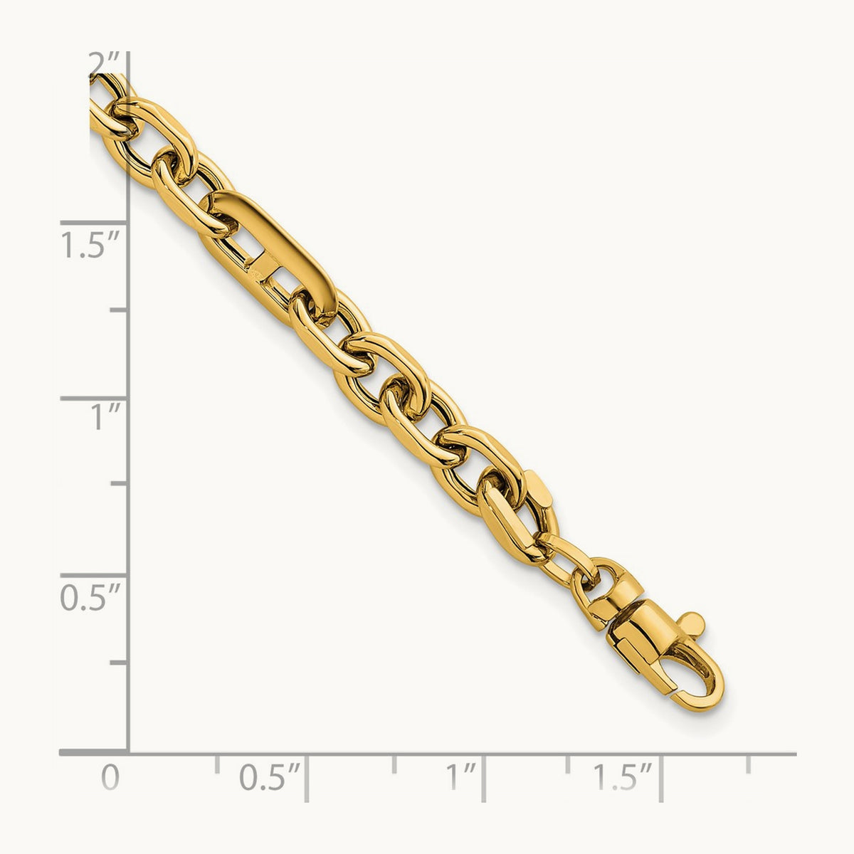 Polished Oval and Anchor Link 7.5in Bracelet, 14K