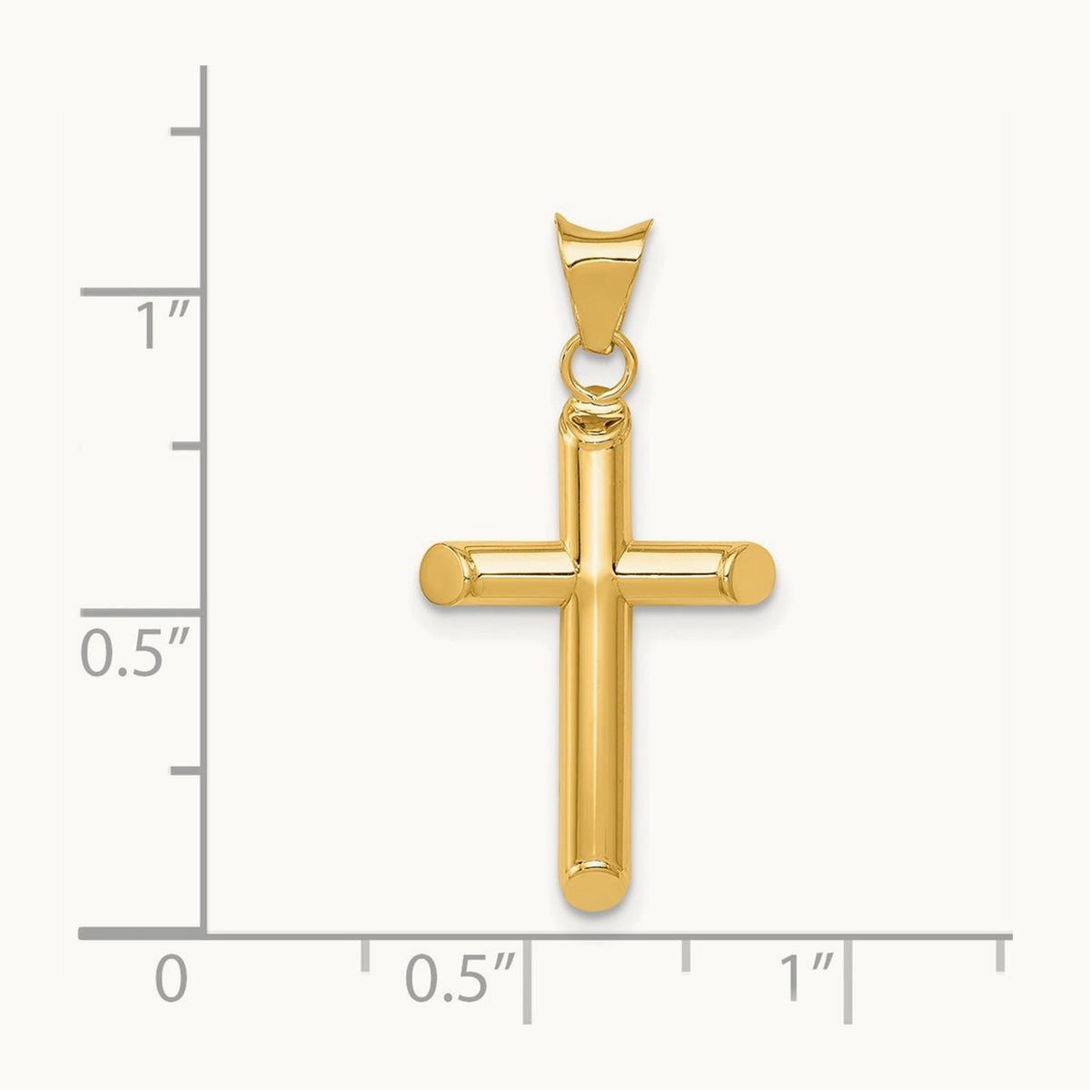Polished Tube Cross Pendant — 14K Yellow Gold