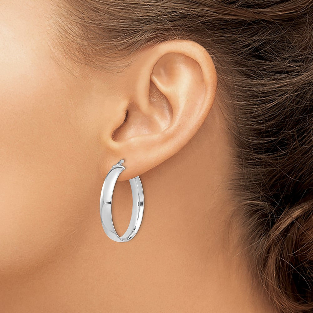 High Polished Hoop Earrings — 14K White Gold