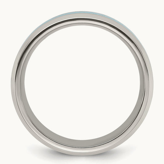 Polished with Turquoise Inlay Band, 8mm, Titanium
