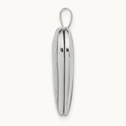 White Gold Flower Vine Border Heart Locket, 20mm, 14K