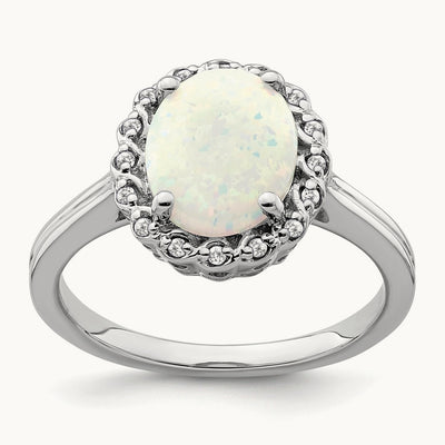 Created Opal and Diamond Halo Ring, 14K White Gold