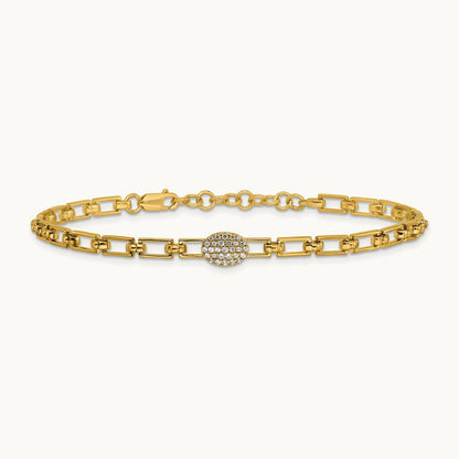 Polished Diamond Oval Cluster Fancy Link with 1in ext. Bracelet, 14K