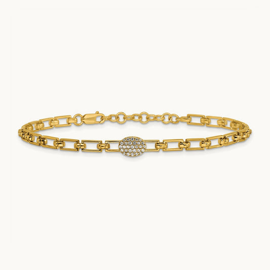 Polished Diamond Oval Cluster Fancy Link with 1in ext. Bracelet, 14K