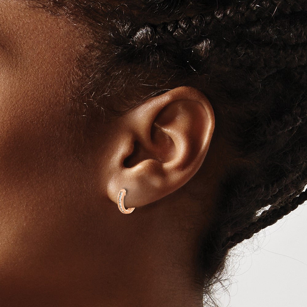 Hinged Hoop Earrings, 0.10 ct tw Lab-Grown Diamond — 14K Rose Gold