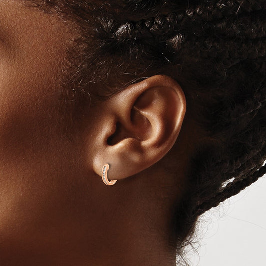 Polished Diamond Hinged Hoop Earrings — 14K Rose Gold