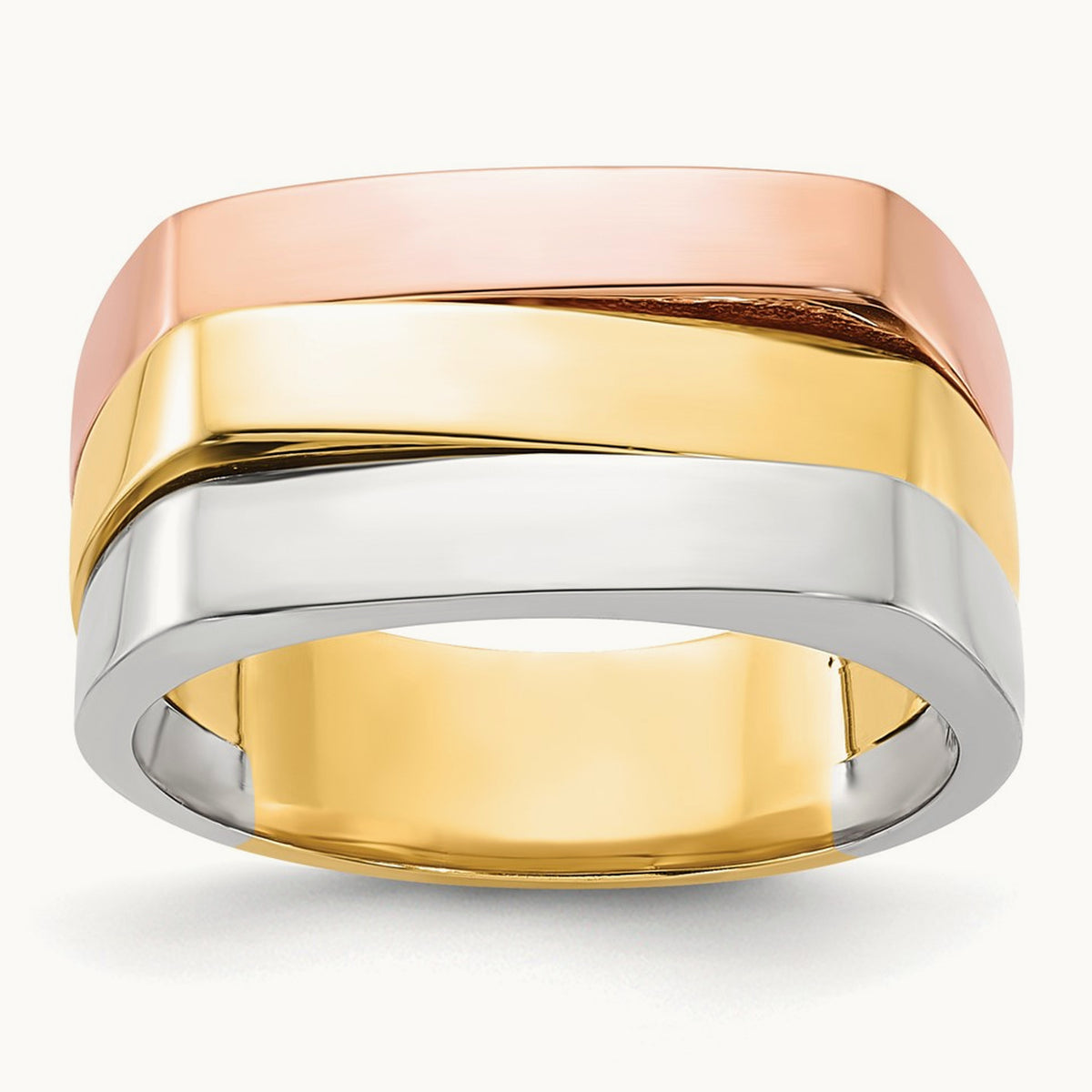 Tri-Color Contemporary Flat Top Band, 14K
