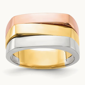 Tri-Color Contemporary Flat Top Band, 14K