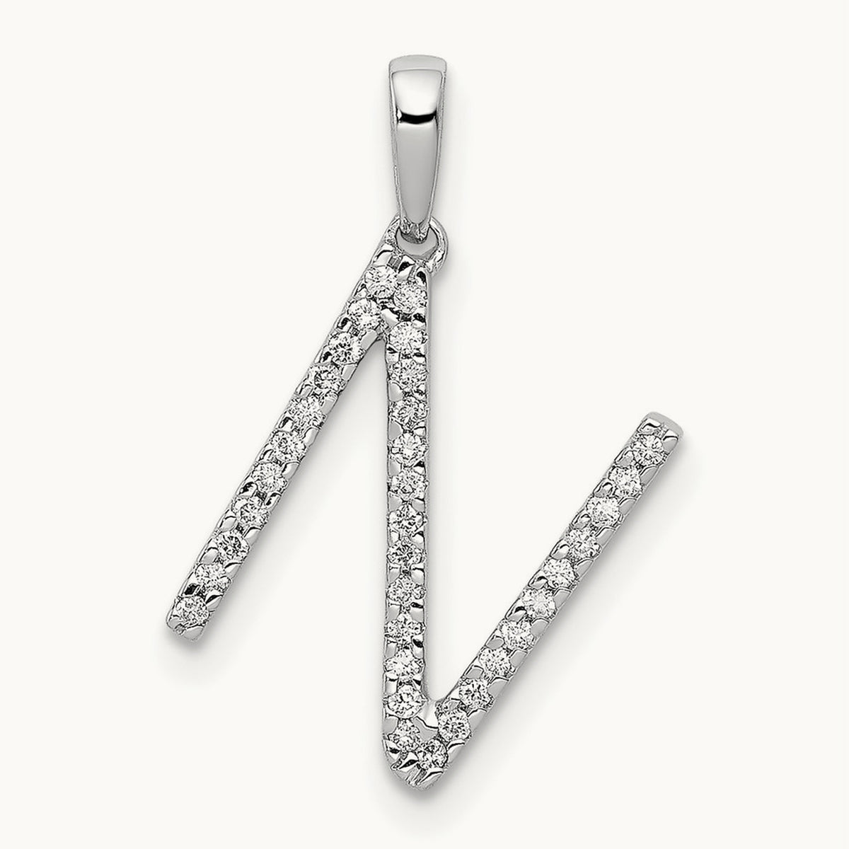 Diamond Letter N Initial Pendant, 14K White Gold