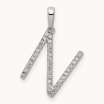 Diamond Letter N Initial Pendant, 14K White Gold