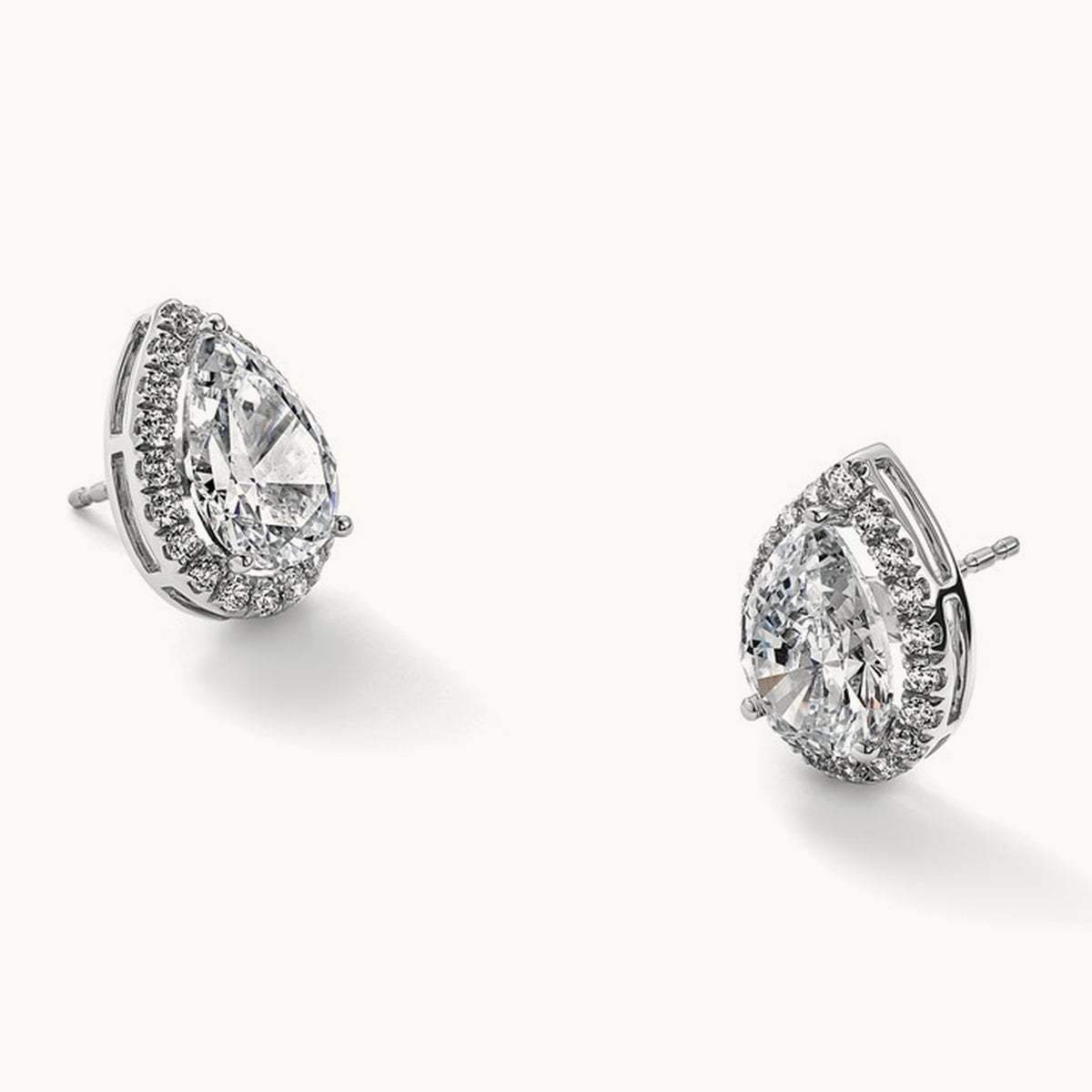 Pear Halo Post Earrings, 1.25-6.75 ct tw Lab-Grown Diamond — 4 5/8 ct, VS (Best) · Certified, 14K White Gold