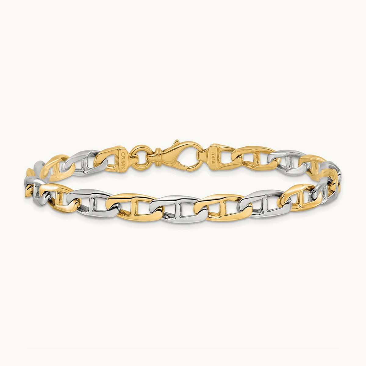 Hand-polished Fancy Anchor Link Bracelet — 14K Two-Tone Gold, 6.6mm