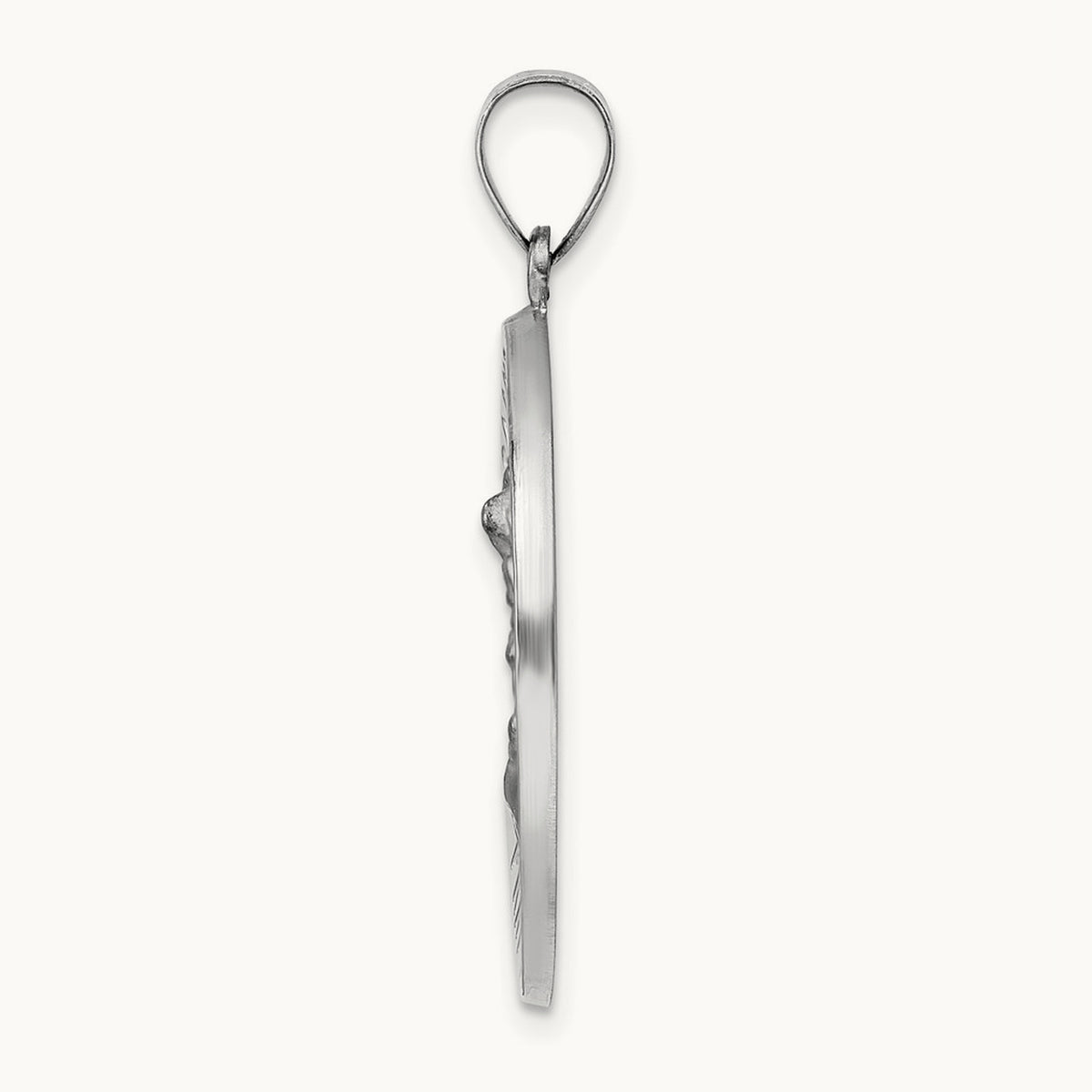 Polished and Satin Hollow St Michael Medal Pendant, 14K White Gold
