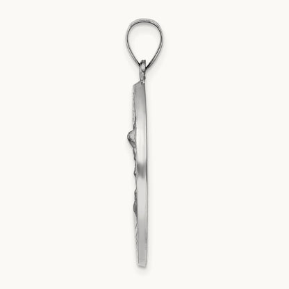 Polished and Satin Hollow St Michael Medal Pendant, 14K White Gold