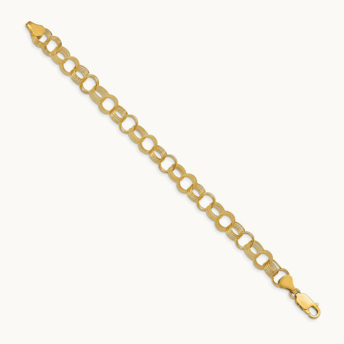 Solid Triple Link Charm Bracelet, 14K