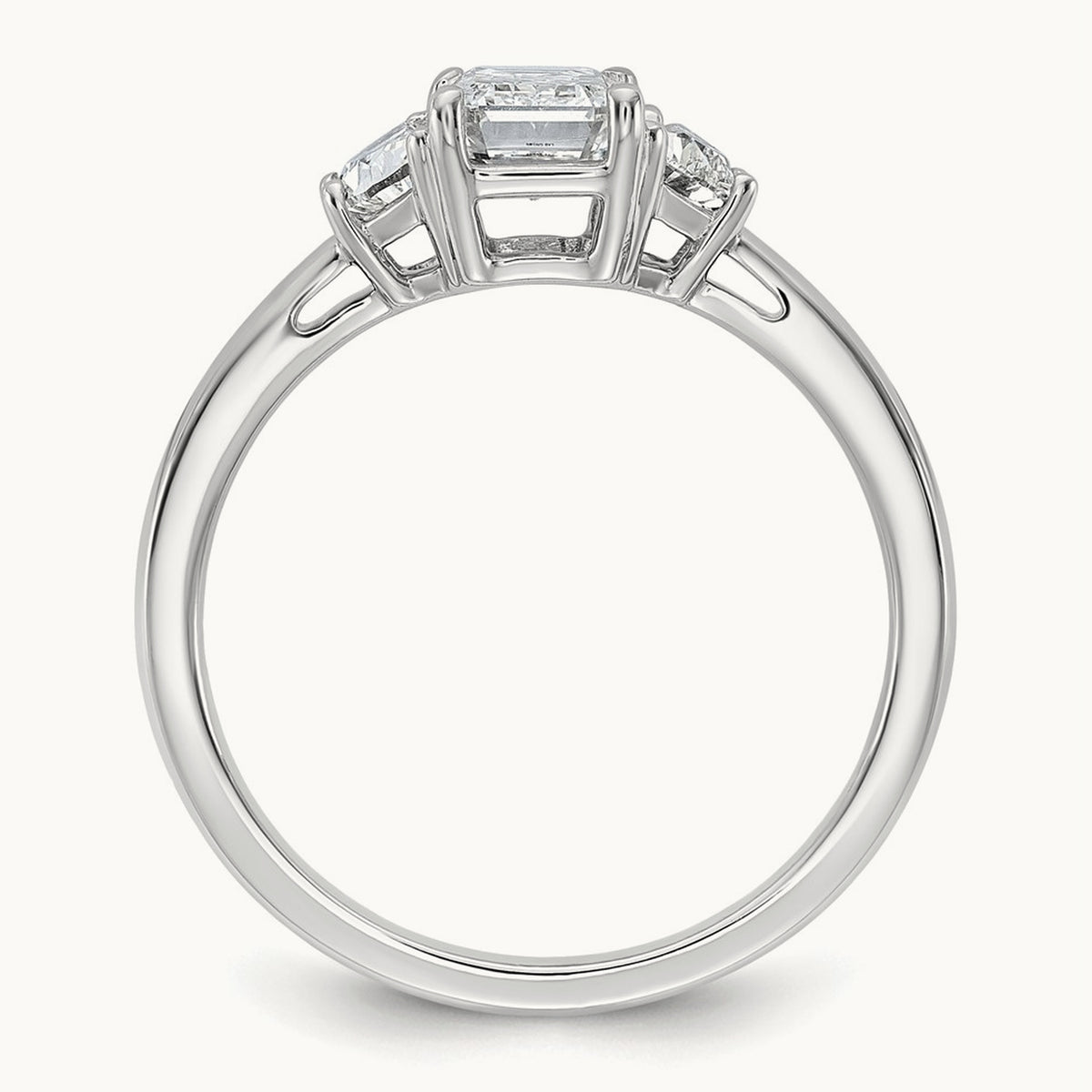 Semi-Mount Emerald & 1/2 Moon 3 Stone Engagement Ring, 0.25-1.00 ct tw Lab-Grown Diamond — 3/8 ct, 14K White Gold