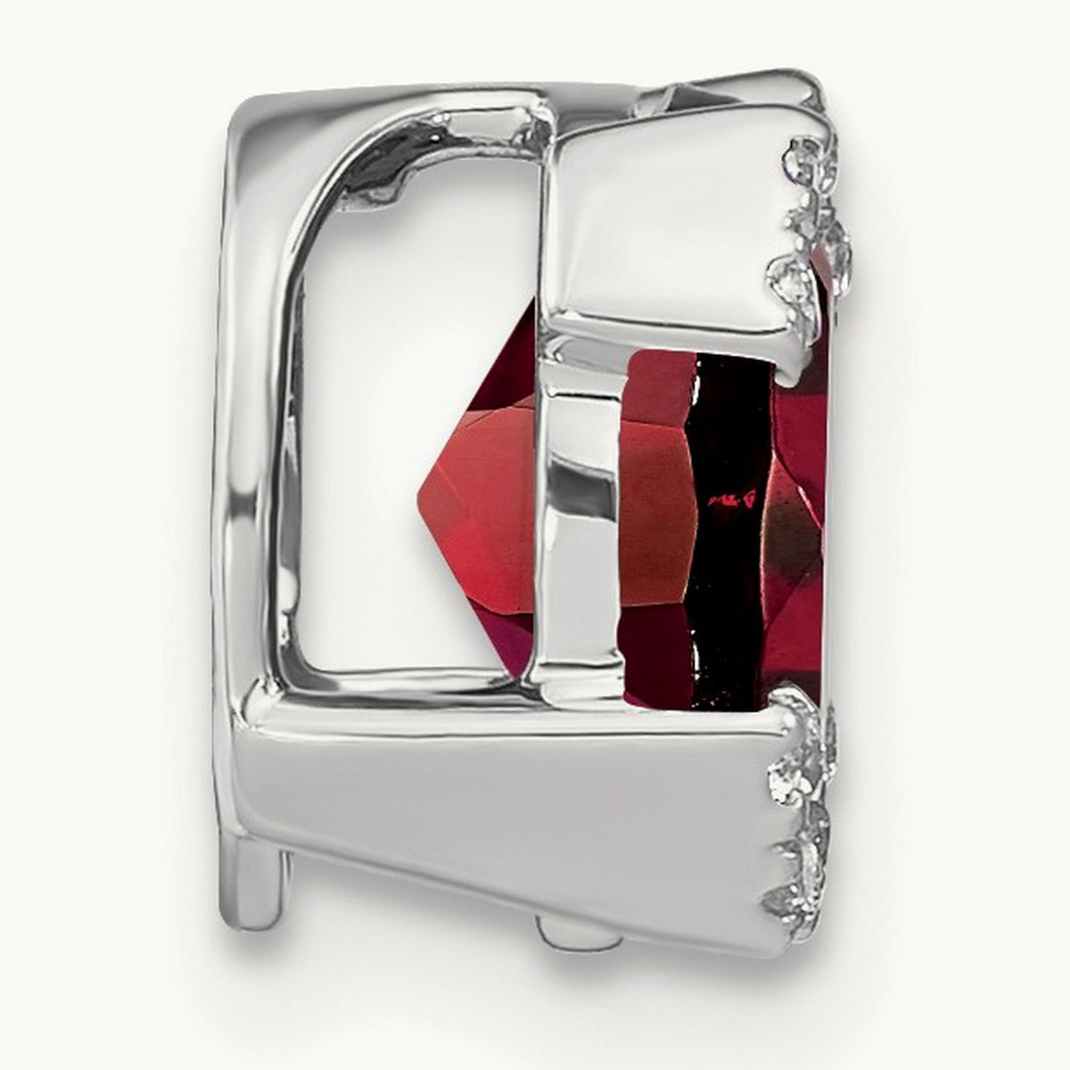 Oval Garnet and Diamond Chain Slide, 14K White Gold