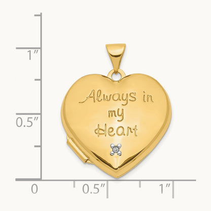 Dia Always in my Heart w/ Heart Charm Inside Heart Locket, 21mm, 14K Two-tone