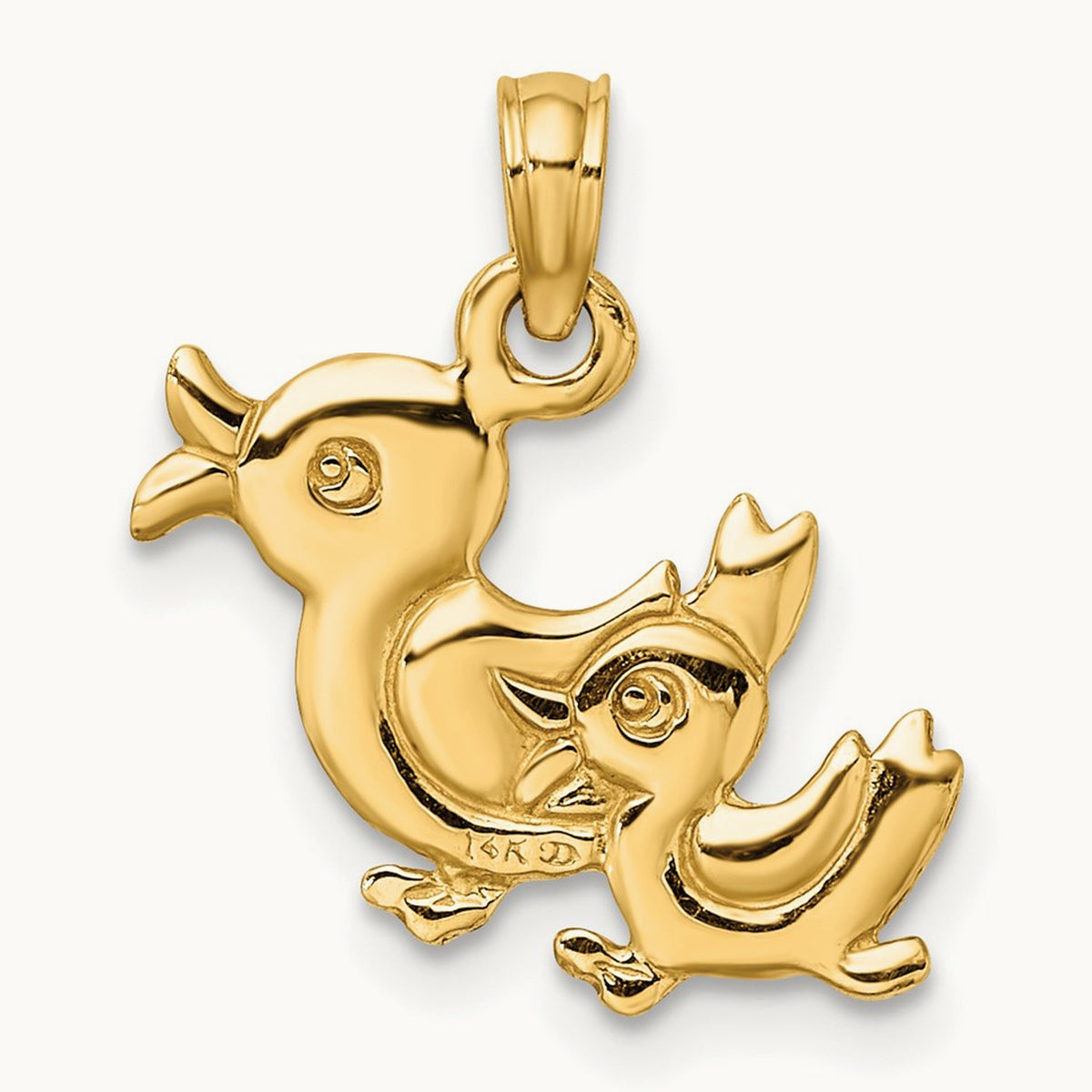 3-D Two Ducks Charm, 14K