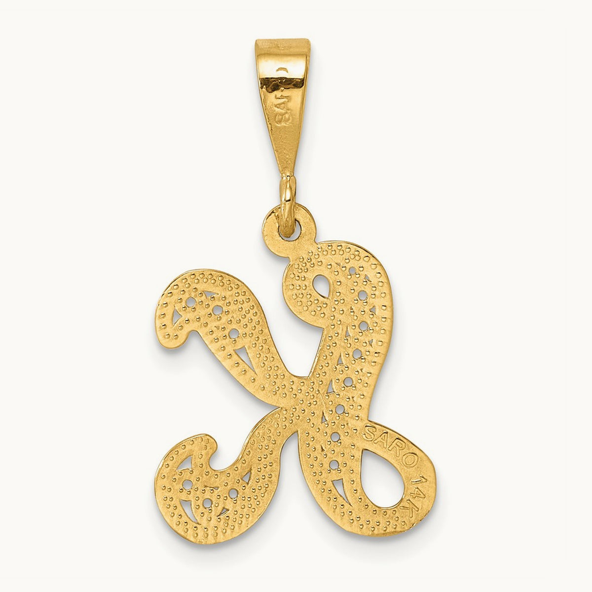 Polished Script Filigree Initial Pendant — K