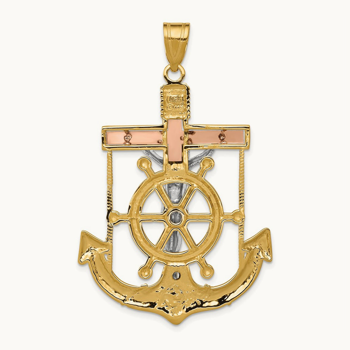 Tri-color Diamond-cut with Textured Mariner's Crucifix Pendant — 54mm