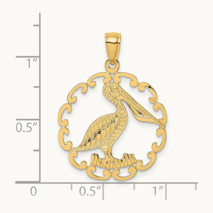 Pelican In Circle Charm, 14K