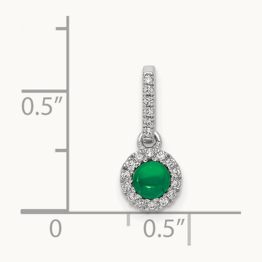 Halo Diamond and Cabochon .47 Emerald Pendant, 14K White Gold