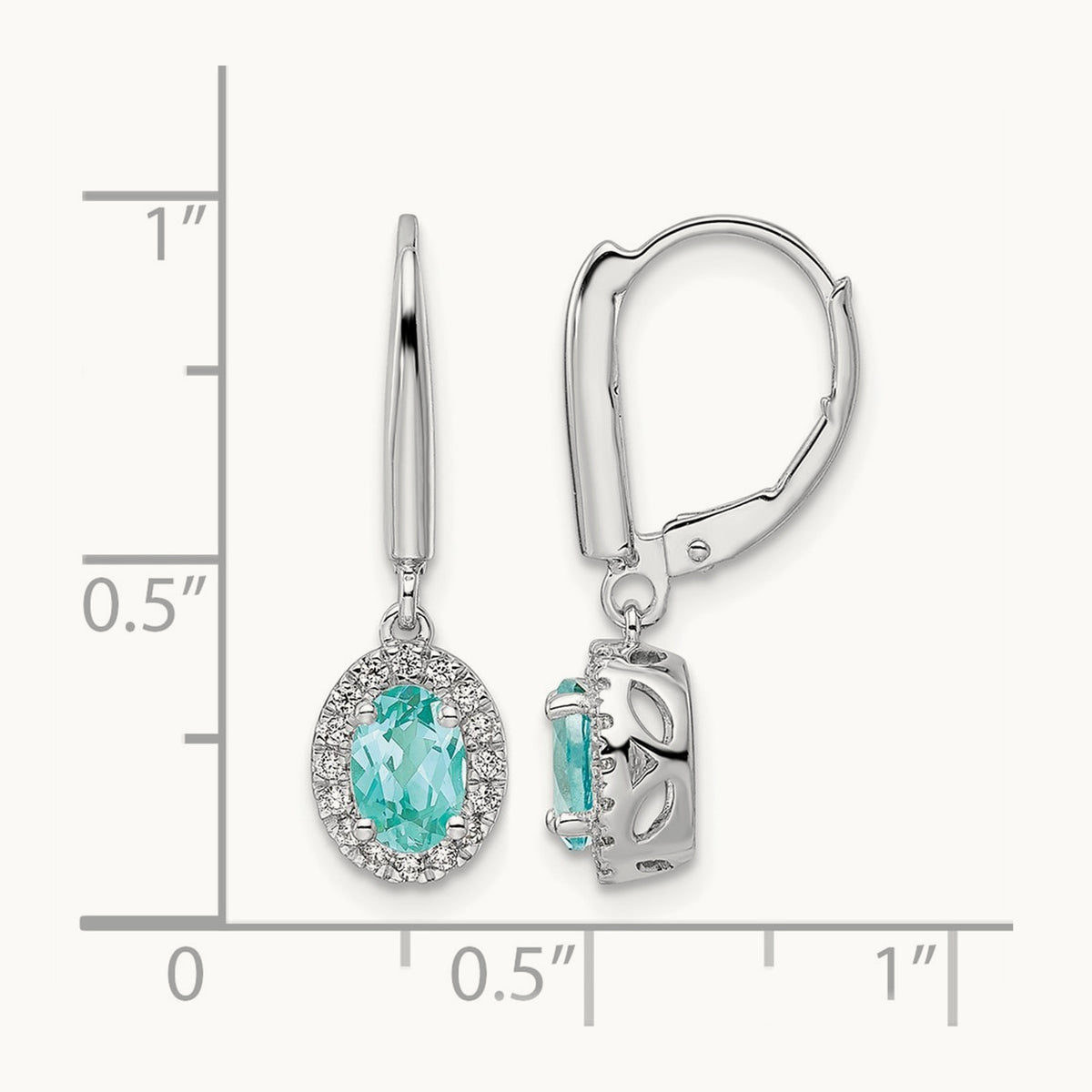 Created Paraiba Leverback Dangle Earrings, 0.20 ct tw Lab-Grown Diamond