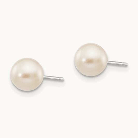6- Round White Saltwater Akoya Cultured Pearl Earrings, 7mm, 14K White Gold