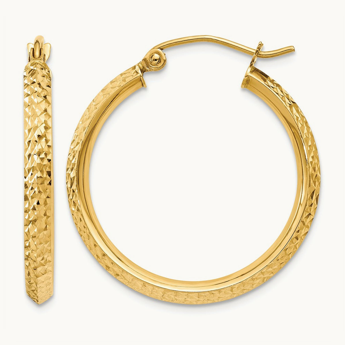 Knife Edge Diamond-cut Hollow Hoop Earrings — 2.5x25mm
