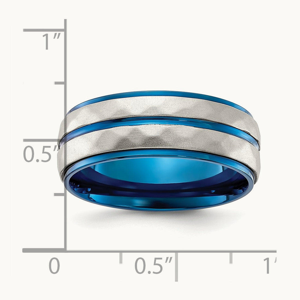 Polished and Sand-blasted Faceted Blue IP-plated Band, Stainless Steel